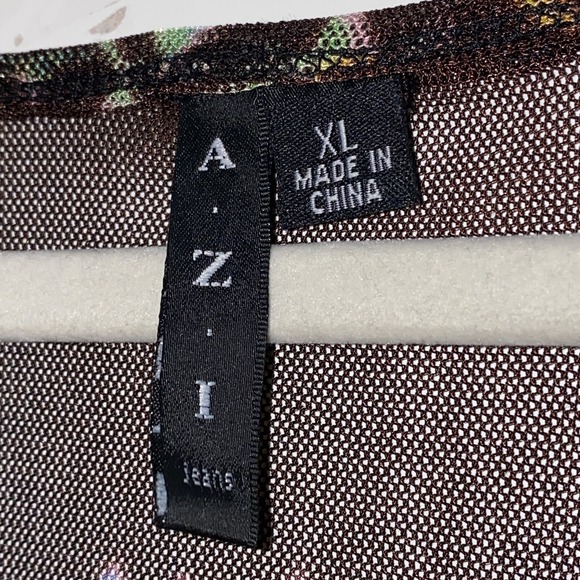 Azi Jeans Top Womens XL Brown Tie Dye 90s Y2K Mesh Beaded Sequin Sheer Grunge XL - Picture 7 of 14